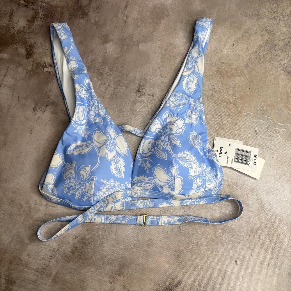 L*Space Avery Bikini Top XL Blue White Floral Eco Chic NWT